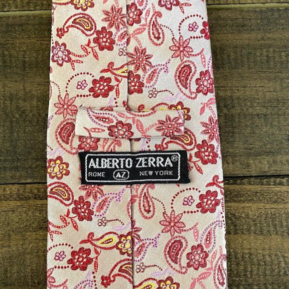 Alberto Zerra 100% Silk Floral Men's Tie - Picture 2 of 5